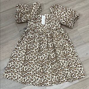 Brown and Black Mini Sundress with Puff Sleeves for Casual Nights